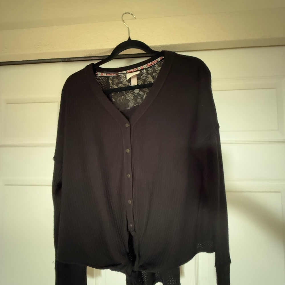 Women's Black Lace Button-Up Sweater